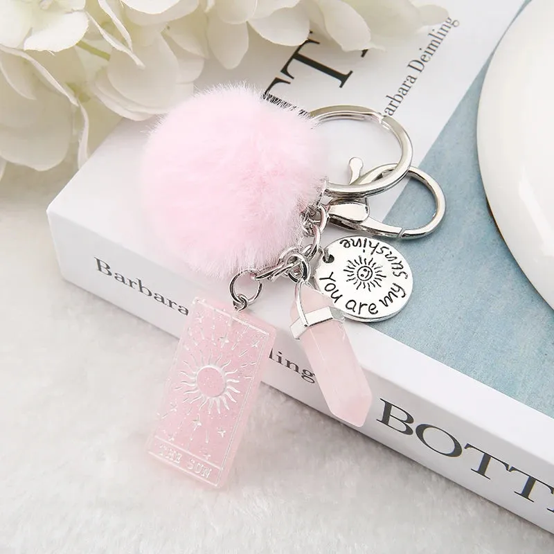 1PC Keyring Tarot Card Sun Resin With Puffer Ball And Quartz Stone - Perfect Gift