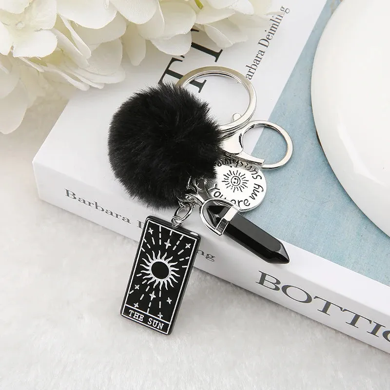 1PC Keyring Tarot Card Sun Resin With Puffer Ball And Quartz Stone - Perfect Gift