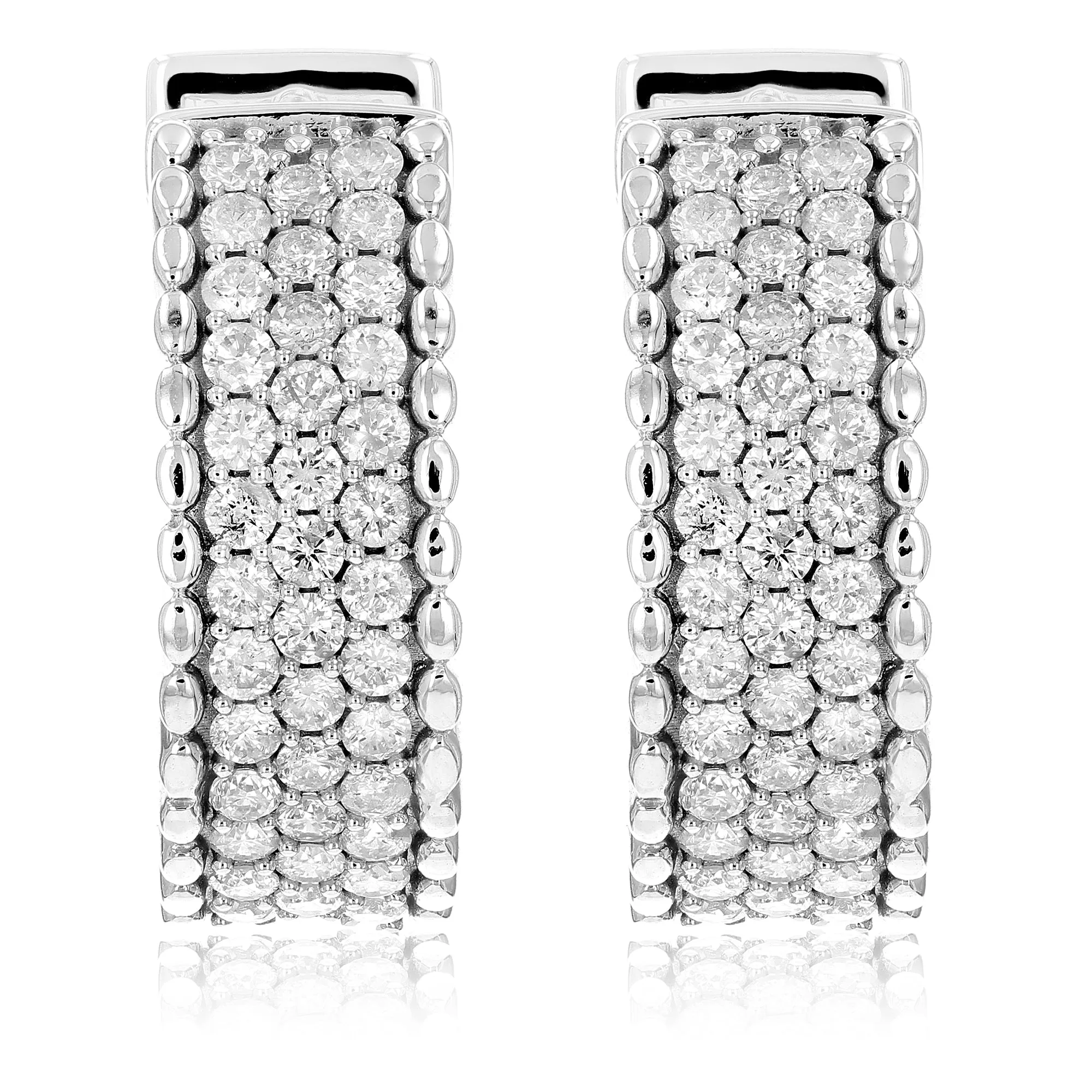 2 cttw Diamond Milgrain Hoop Earrings in .925 Sterling Silver