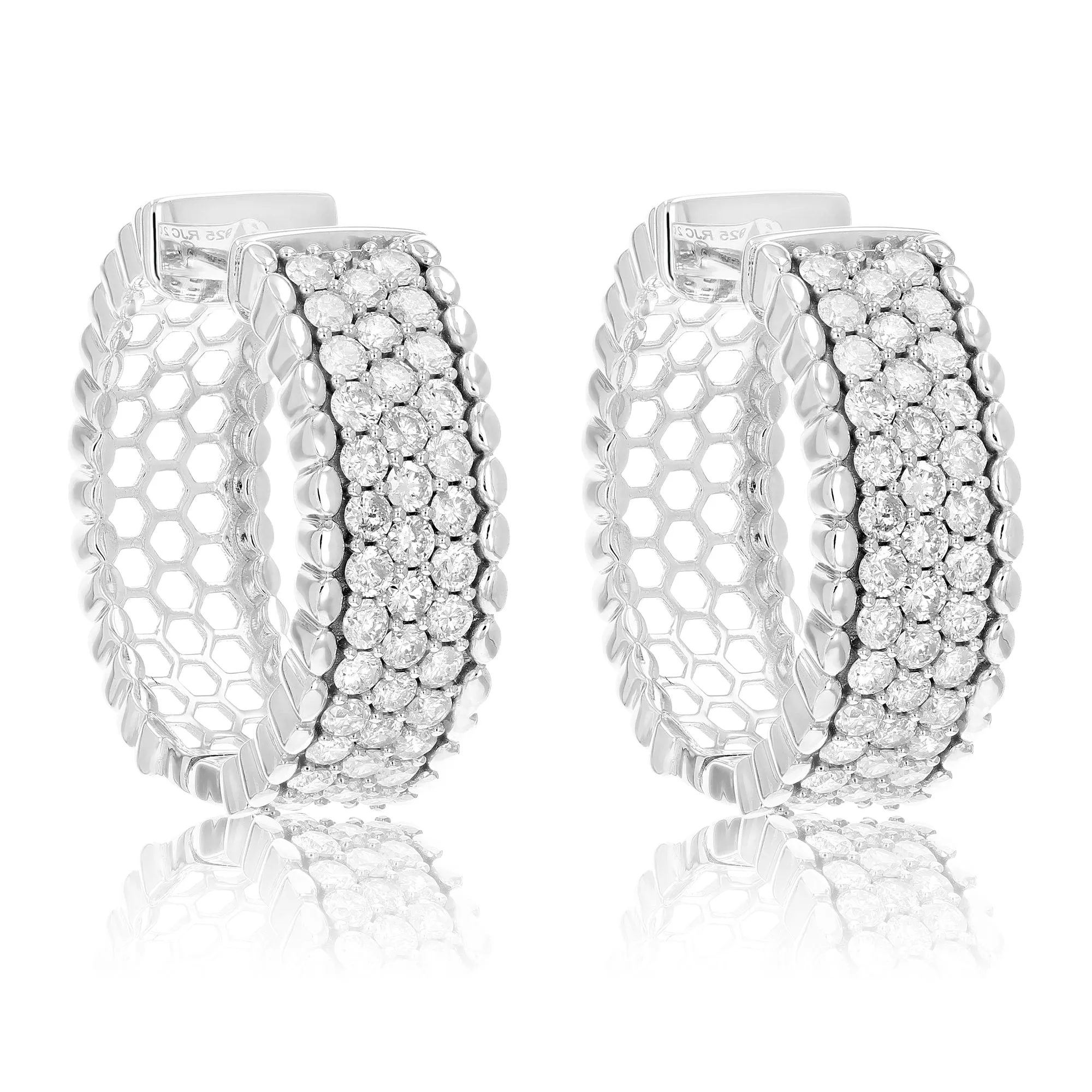 2 cttw Diamond Milgrain Hoop Earrings in .925 Sterling Silver