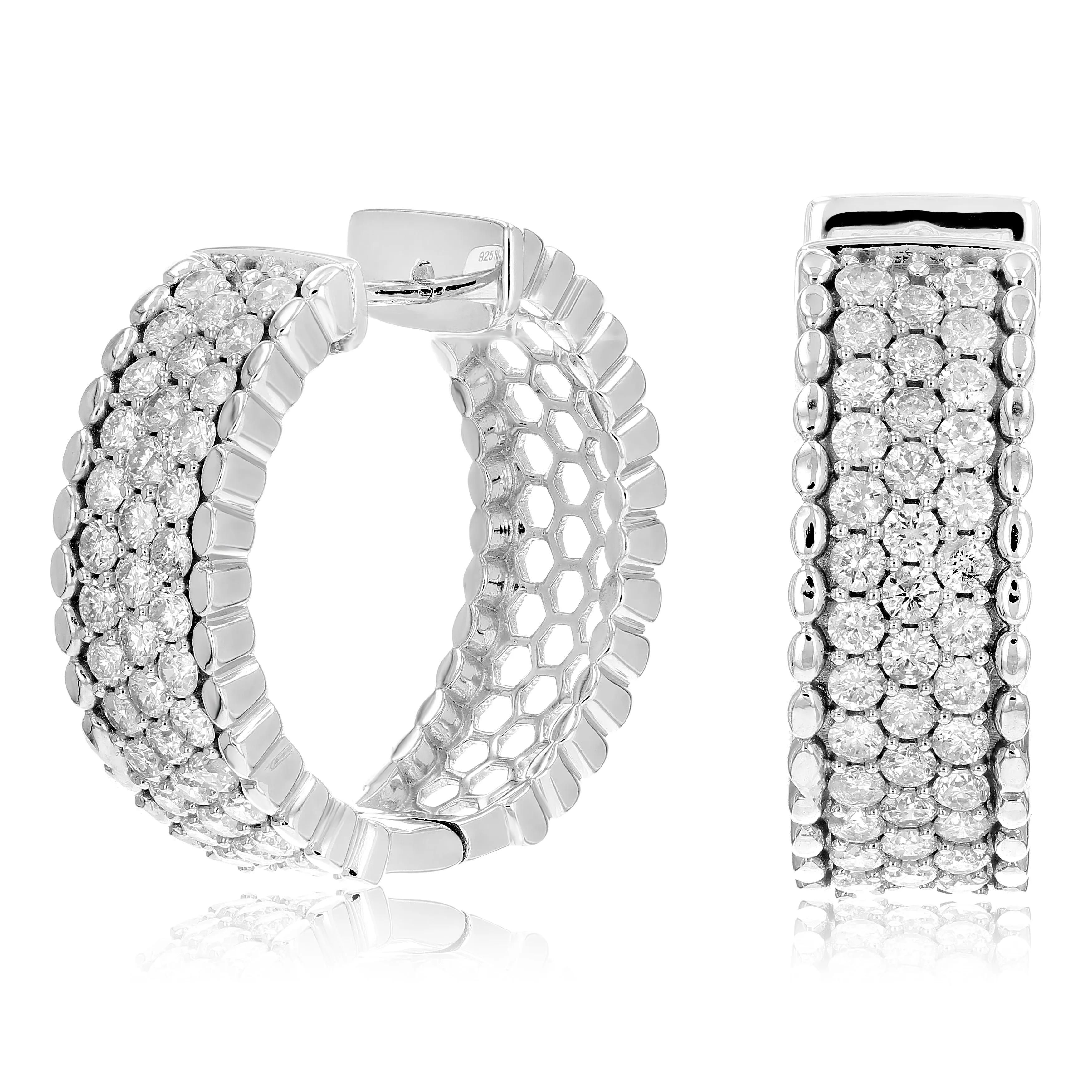 2 cttw Diamond Milgrain Hoop Earrings in .925 Sterling Silver