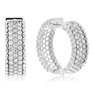 2 cttw Diamond Milgrain Hoop Earrings in .925 Sterling Silver