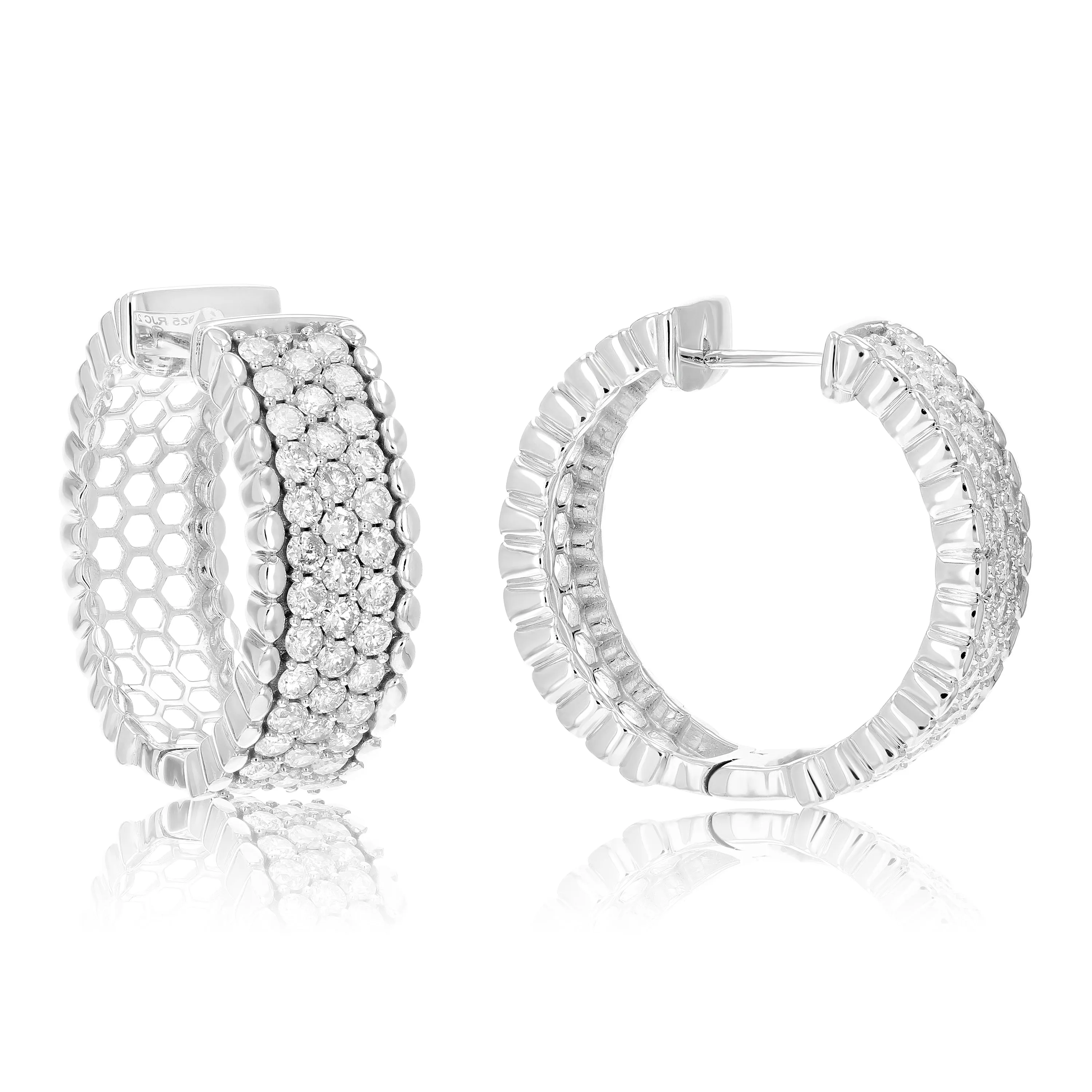 2 cttw Diamond Milgrain Hoop Earrings in .925 Sterling Silver