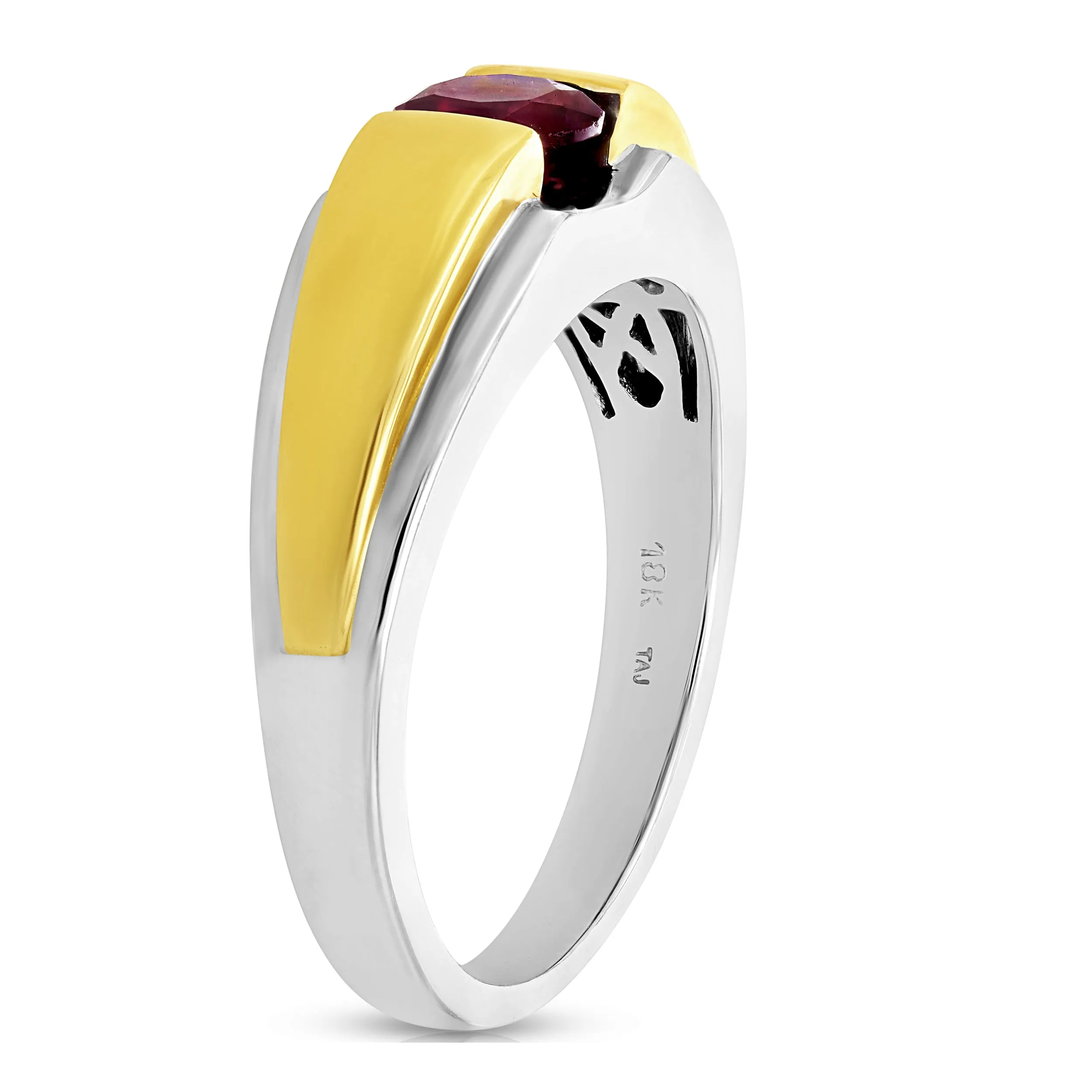 3/4 cttw Men's Ring Rhodolite Garnet 18K Two Tone Gold SI Clarity Size 10