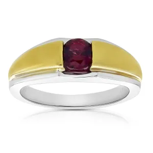 3/4 cttw Men's Ring Rhodolite Garnet 18K Two Tone Gold SI Clarity Size 10