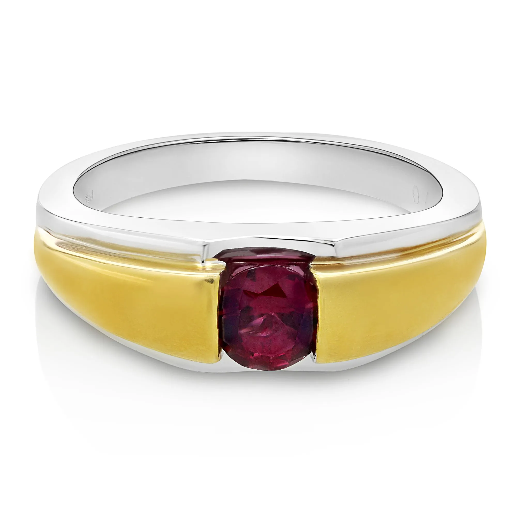 3/4 cttw Men's Ring Rhodolite Garnet 18K Two Tone Gold SI Clarity Size 10