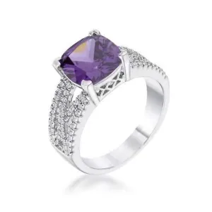 3Ct Elegant Silvertone Criss-Cross Amethyst Purple CZ Engagement Ring