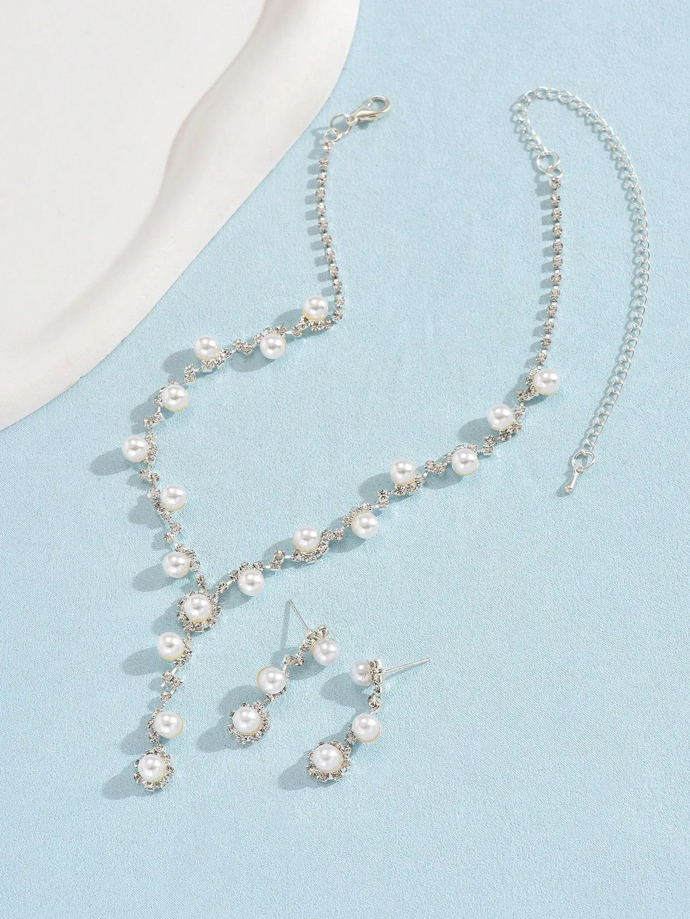 3pcs Luxurious Pearl Inlaid Necklace And Earrings Set For Wedding And Party