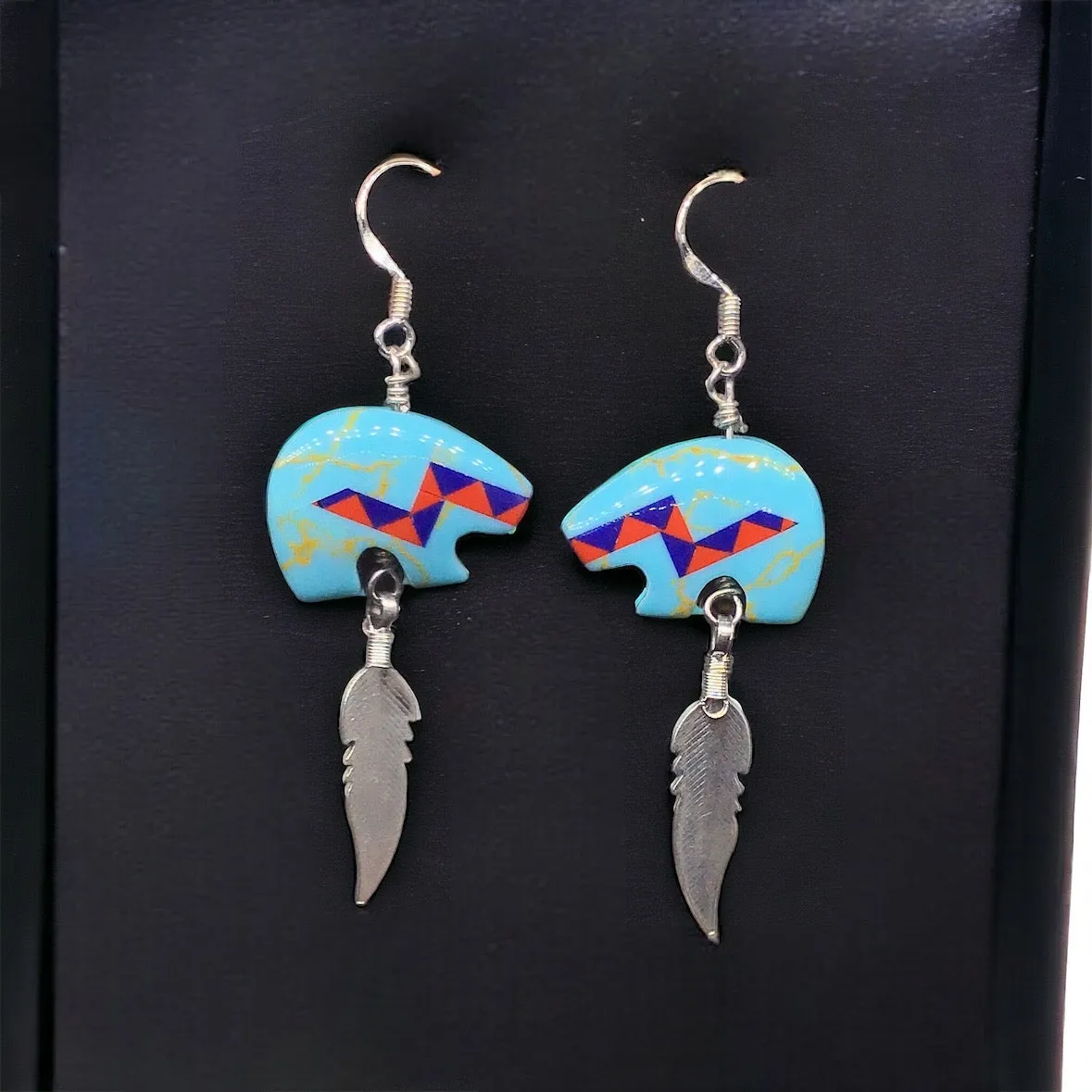 5 OLDTRIBES™ Silver Sterling Red and Blue Earrings