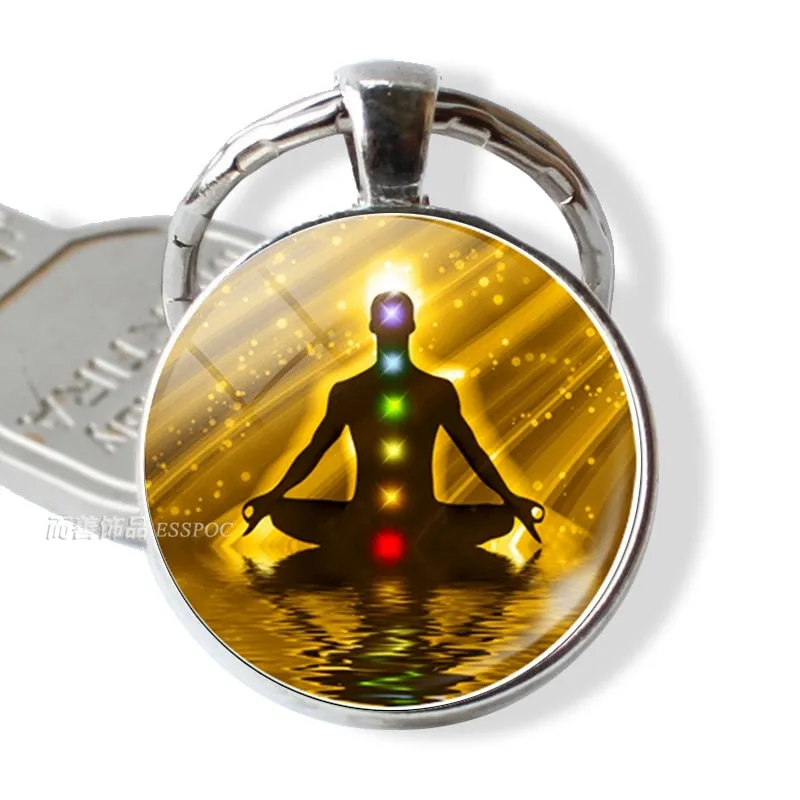 7 Chakra Yoga Om Symbol Keychain Pendant Men Women Vintage Car Key Chain Key Rings