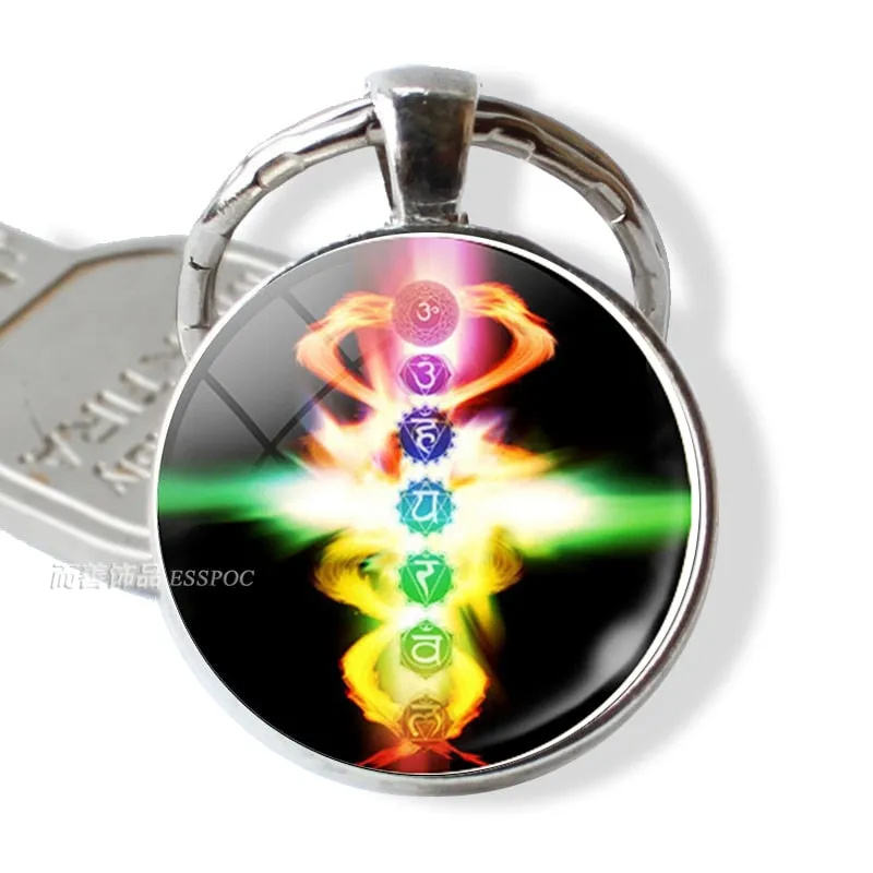 7 Chakra Yoga Om Symbol Keychain Pendant Men Women Vintage Car Key Chain Key Rings