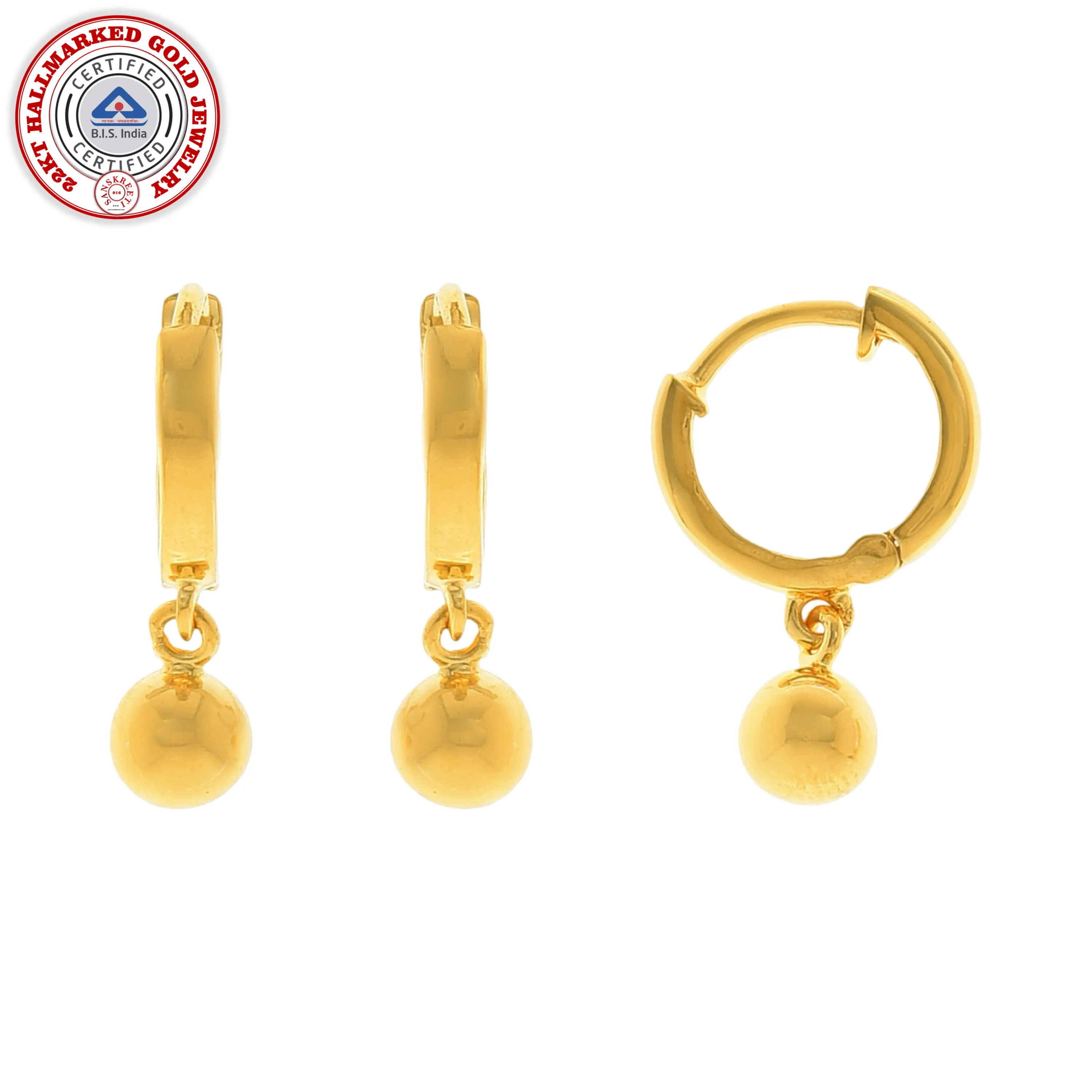 916 Gold Twenty Two Karat (22Kt) Hallmarked 10MM Diameter Hoop Pair -Style#01