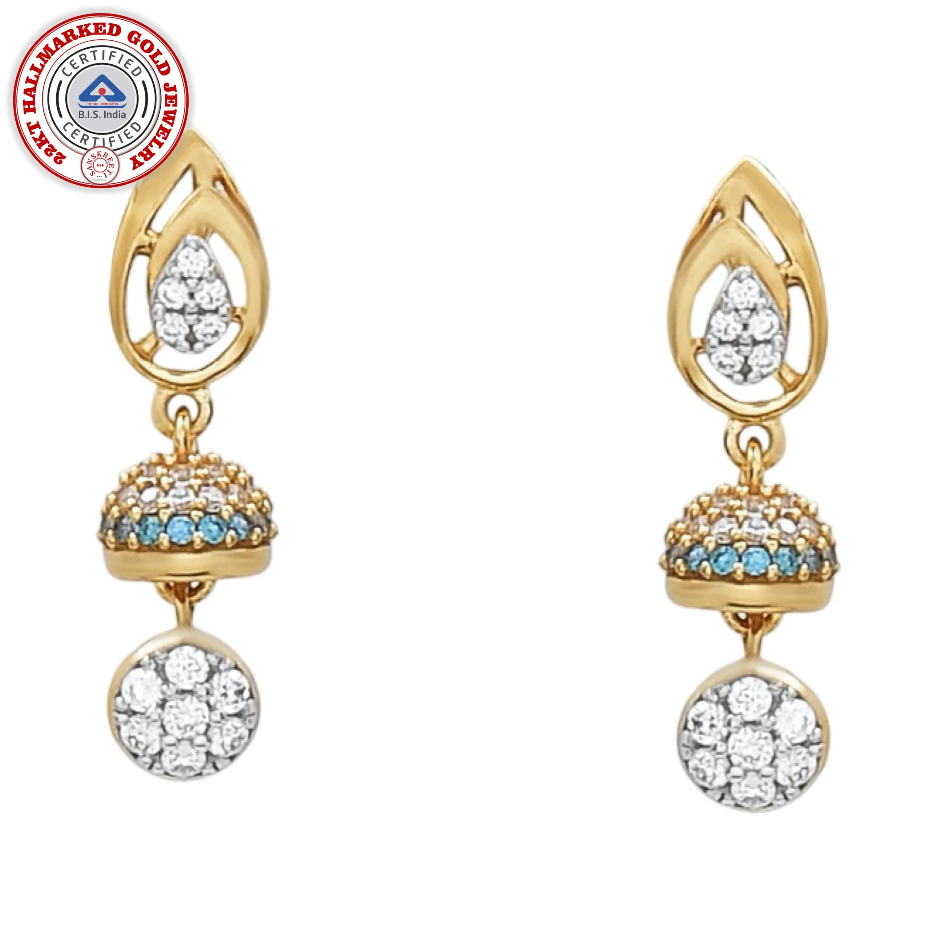 916 Twenty Two Karat (22Kt) Hallmarked Gold Small Jhumki (Jimki) -Style#12