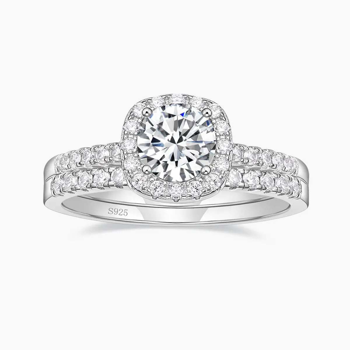 925 Sterling Silver Bridal Round Cubic Zirconia Ring Set