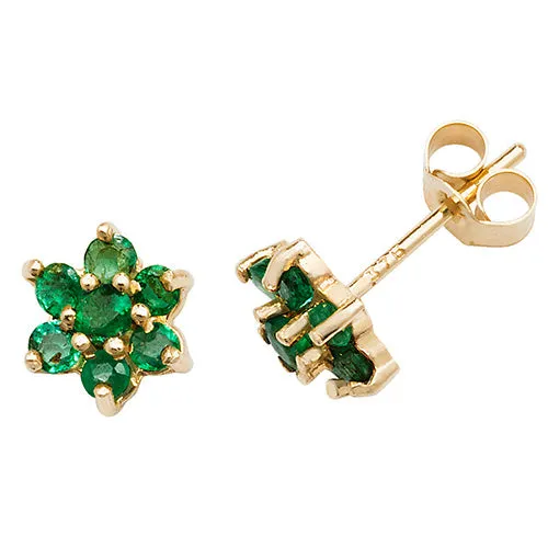 9ct Gold Emerald Flower Earrings