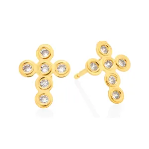 9ct Yellow Gold 6x9mm Cross Cubic Zirconia Stud Earrings