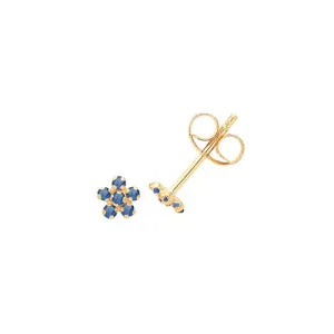 9ct Yellow Gold Blue CZ Flower Stud Earrings