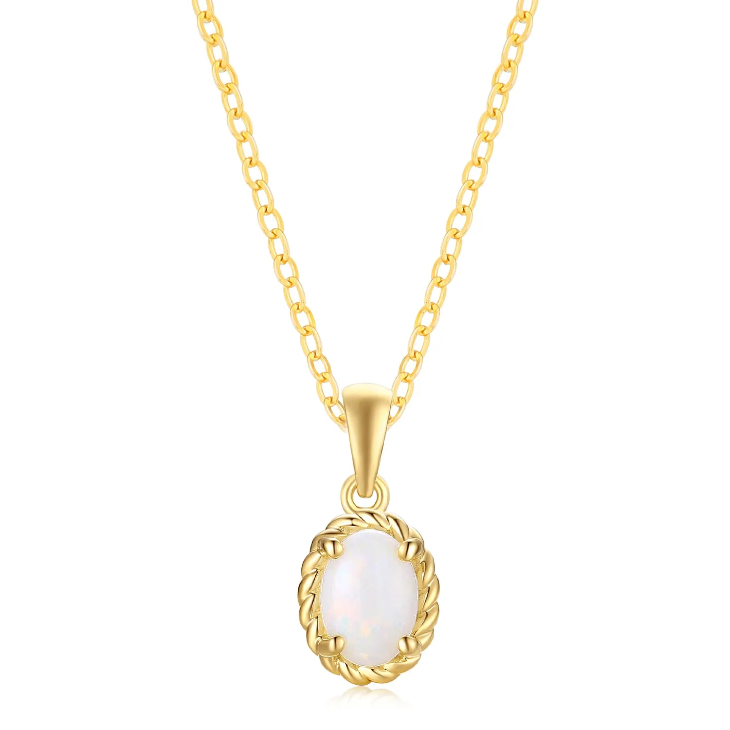 9ct Yellow Gold Oval Cut 7x5mm White Opal October Pendant