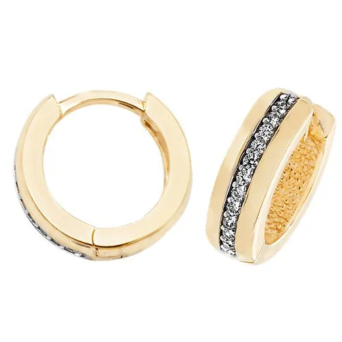 9K Yellow Gold Cubic Zirconia Huggie Hoop Earrings