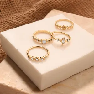 Accessorize London Women Gold Flower Sparkle Rings White Pack Of 4-Medium