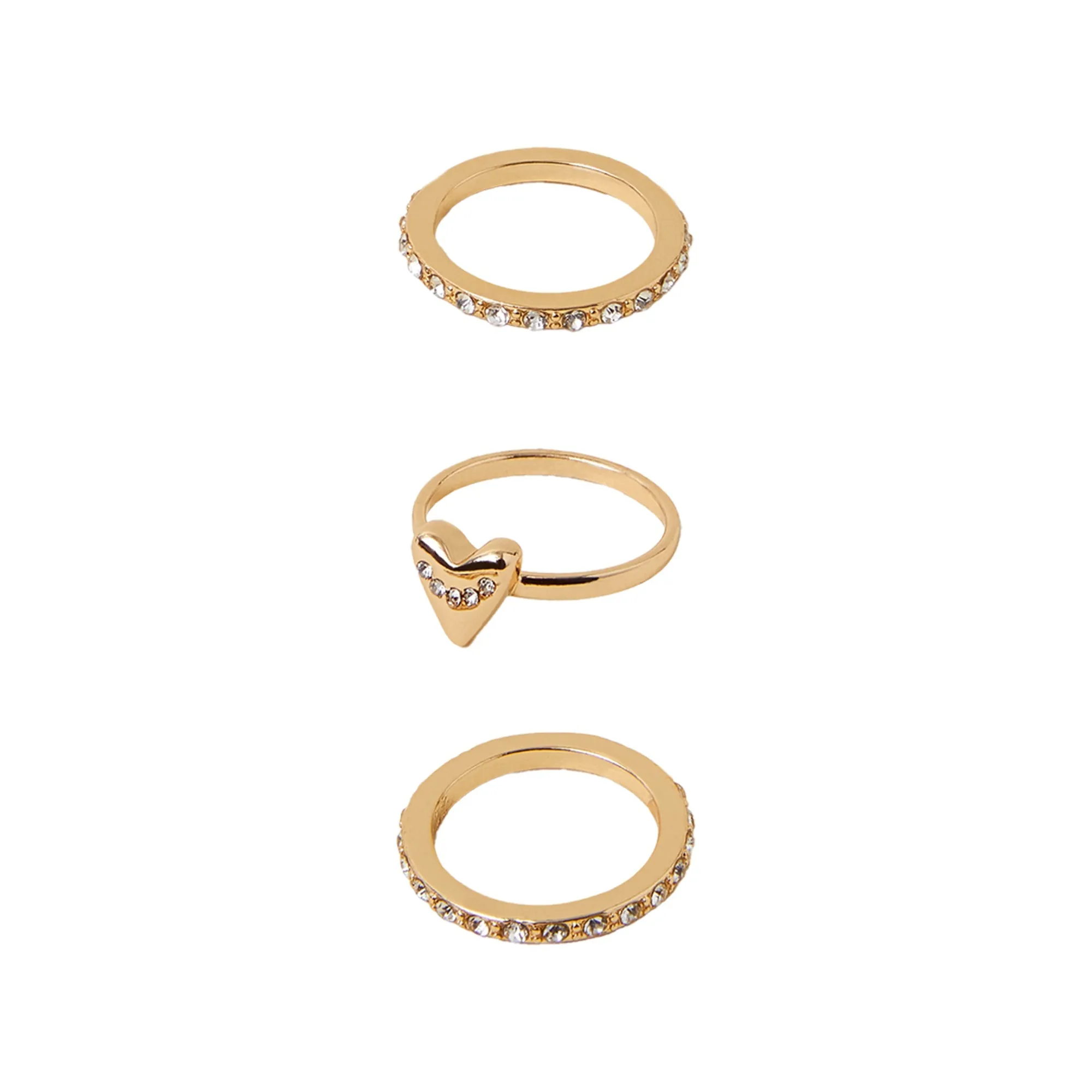 Accessorize London Women's Gold Heart Gem Rings Pack Of 3-Large