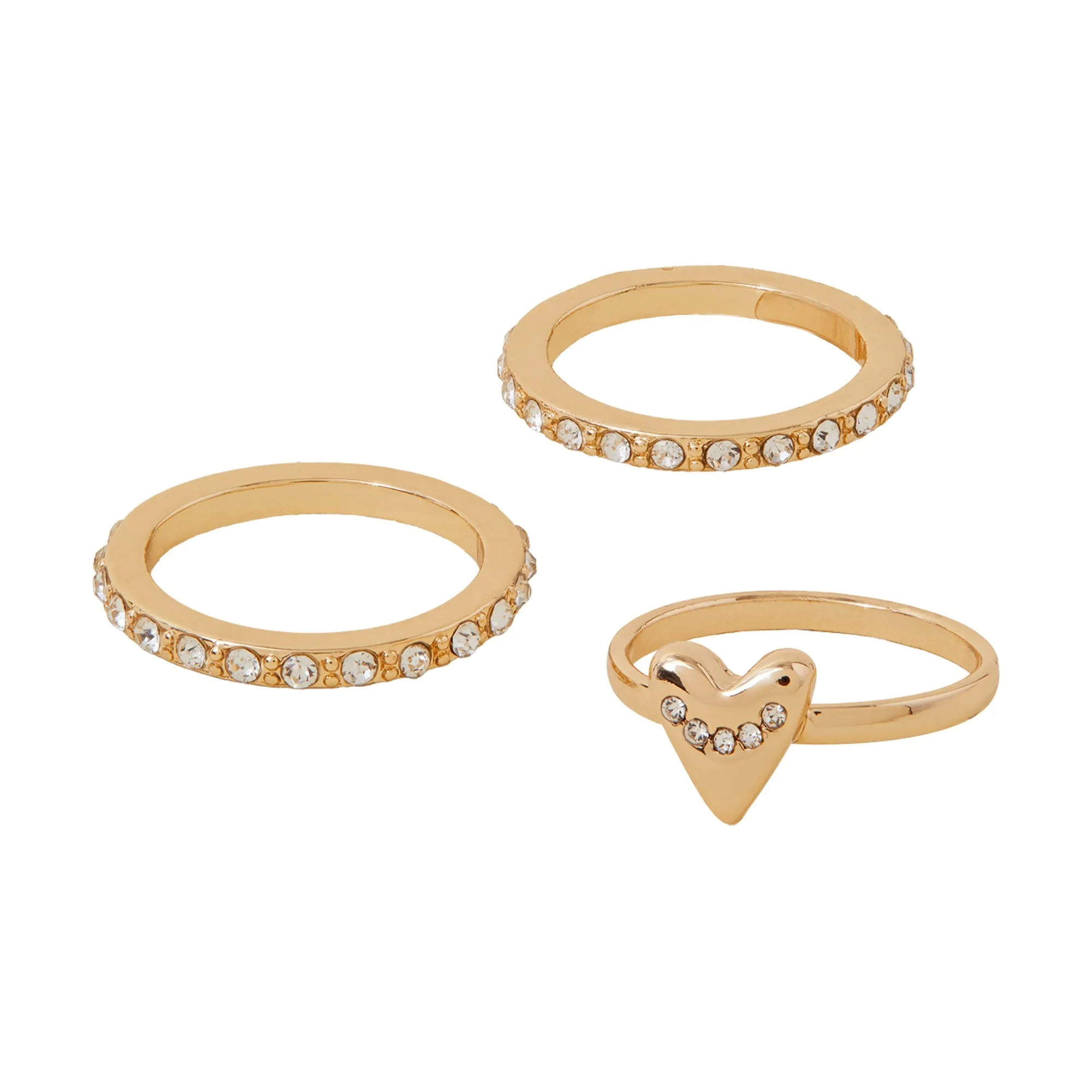 Accessorize London Women's Gold Heart Gem Rings Pack Of 3-Large