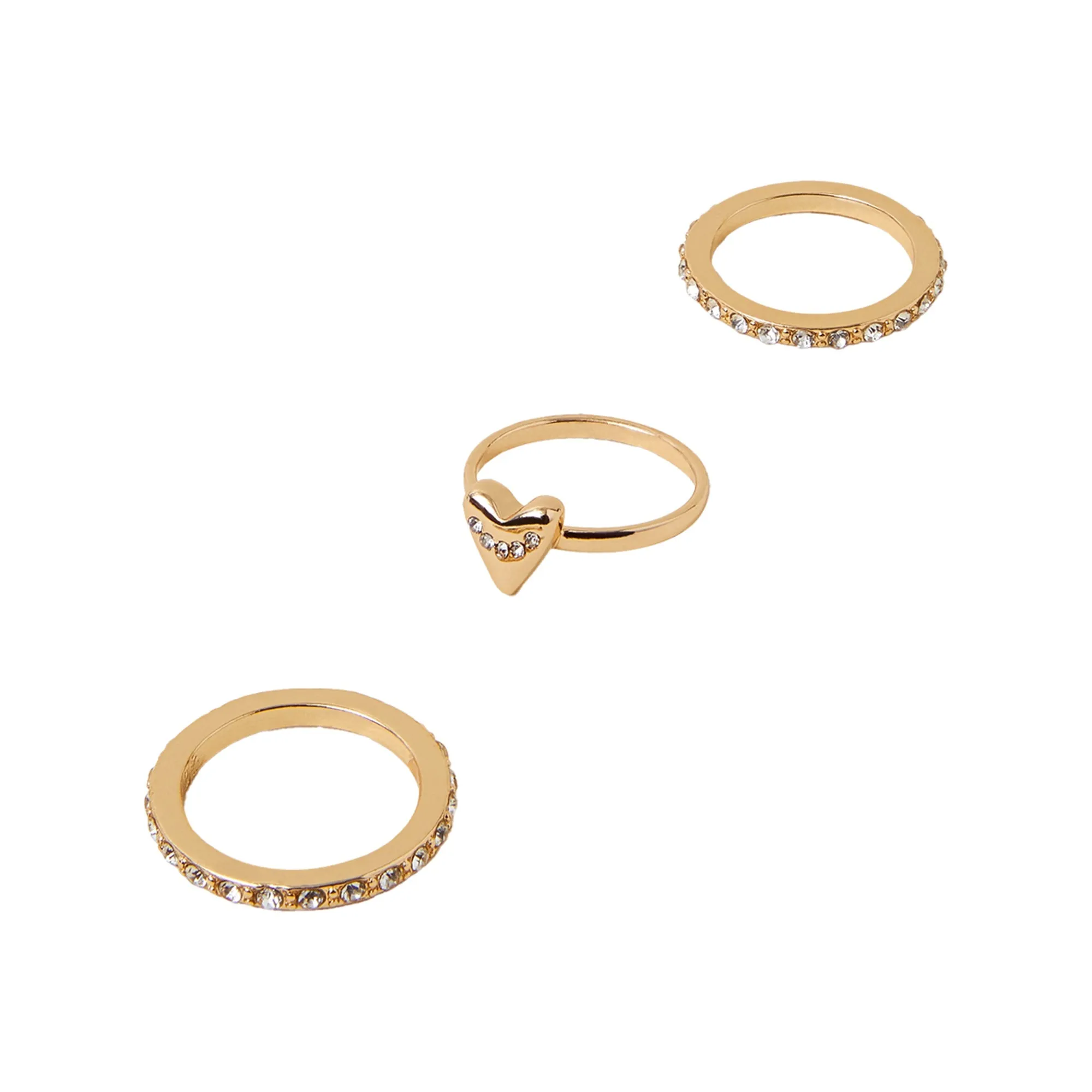 Accessorize London Women's Gold Heart Gem Rings Pack Of 3-Large