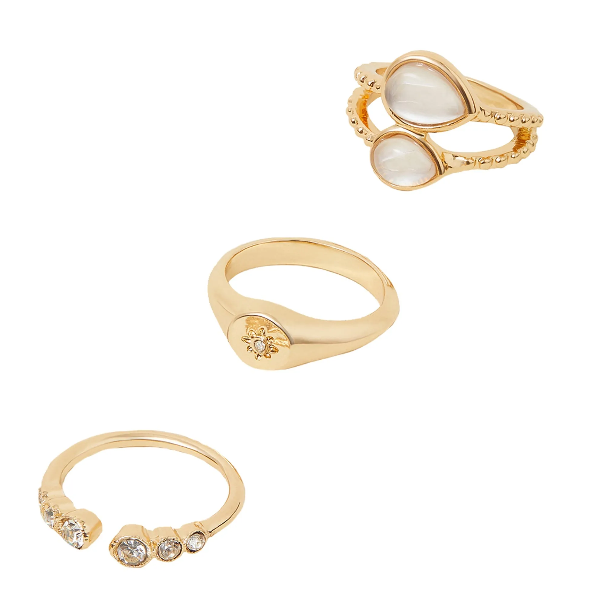 Accessorize London Women's Gold Mother Of Pearl Rings Set Of 3 - MEDIUM