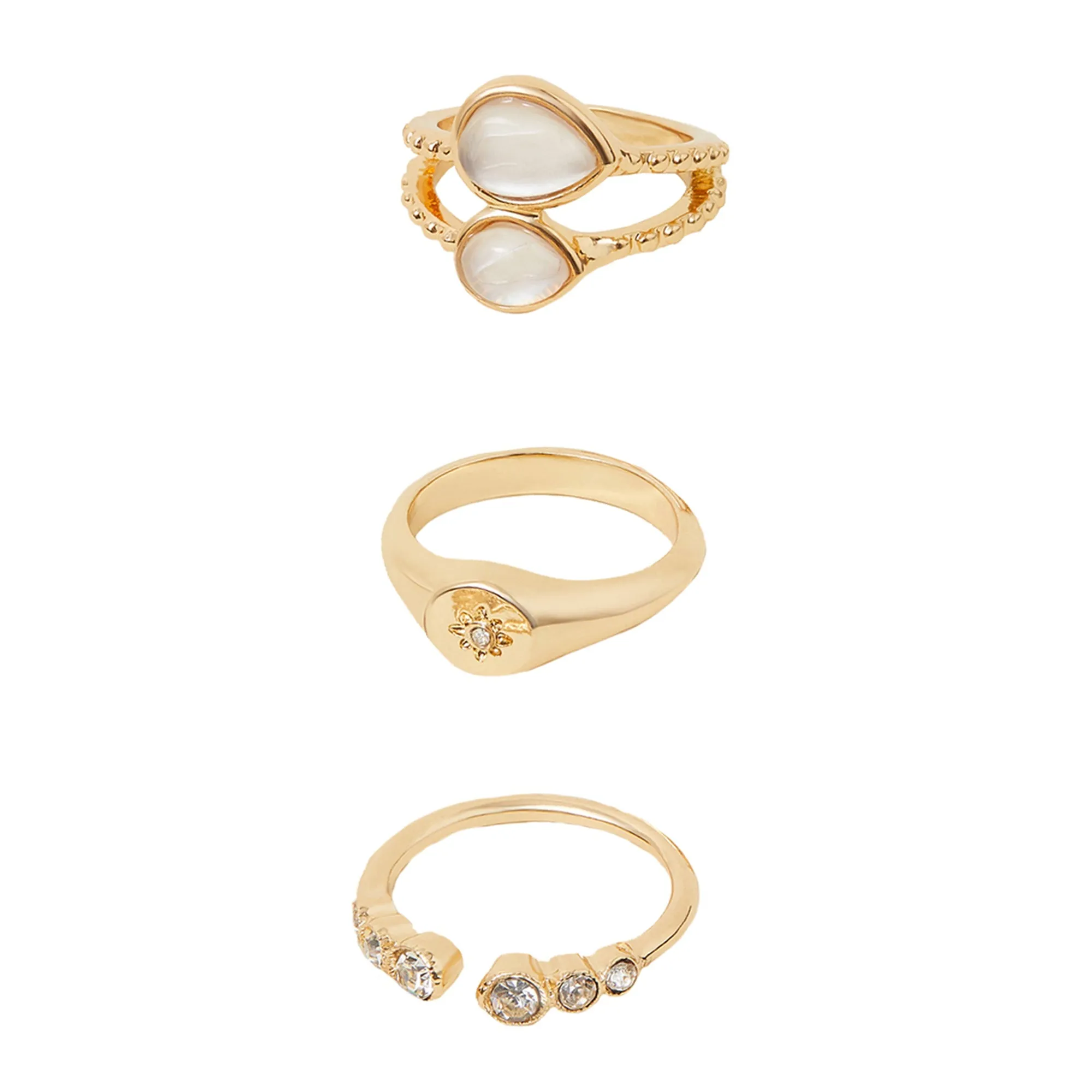 Accessorize London Women's Gold Mother Of Pearl Rings Set Of 3 - MEDIUM