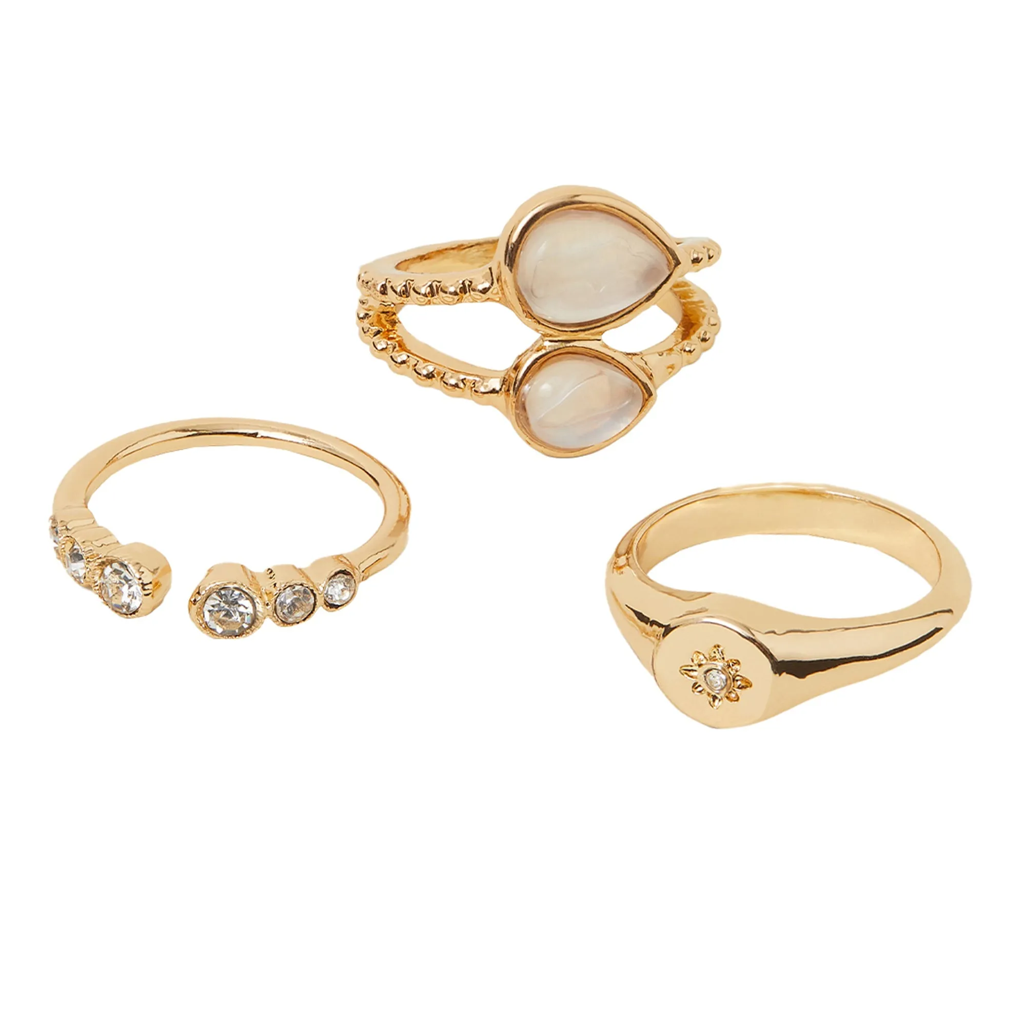 Accessorize London Women's Gold Mother Of Pearl Rings Set Of 3 - MEDIUM