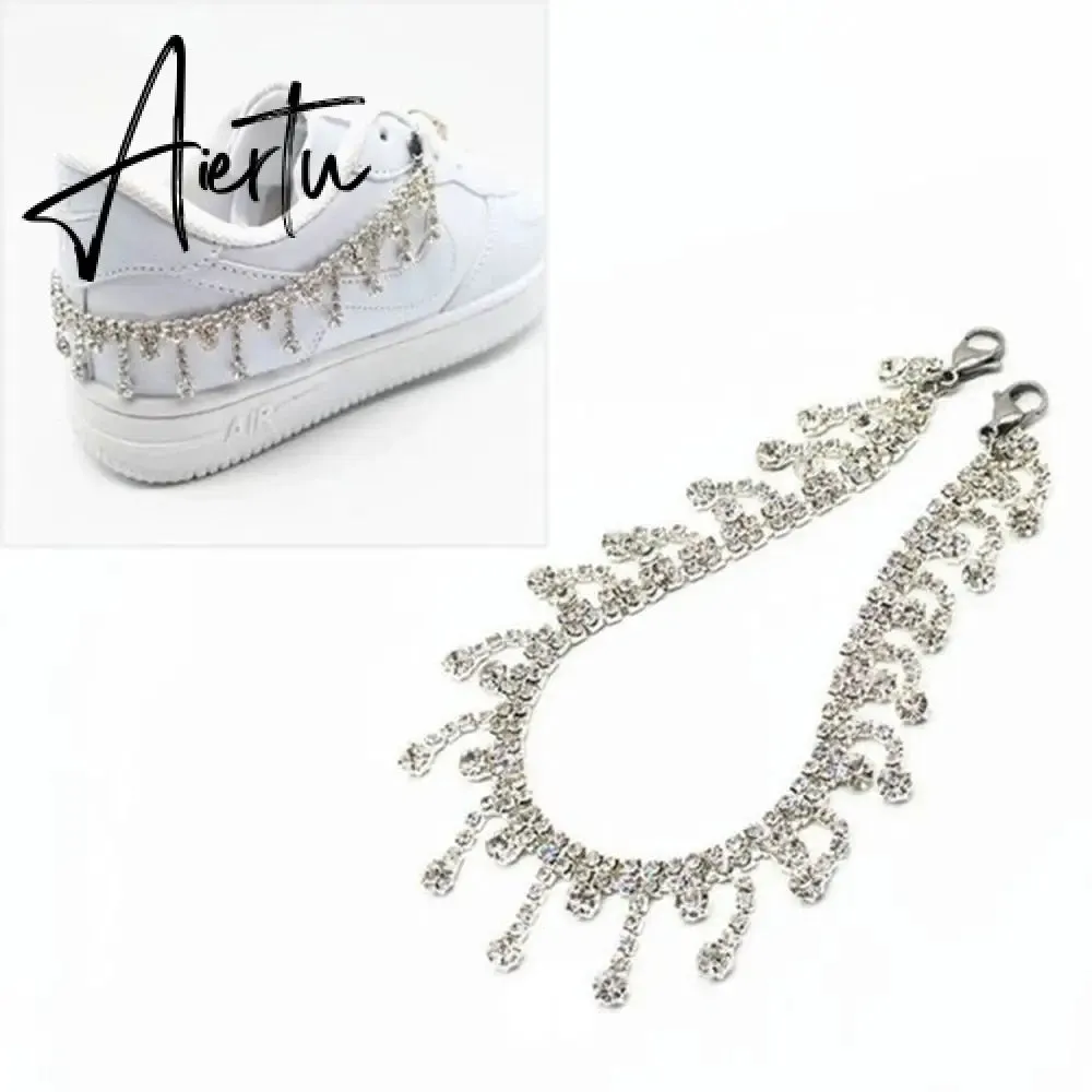 Aiertu Novelly Crystal Rhinestone Fringe Tassel Shoe Jewelry Chain Accessories Anklet Chains for Women Men Sneaker Decorations