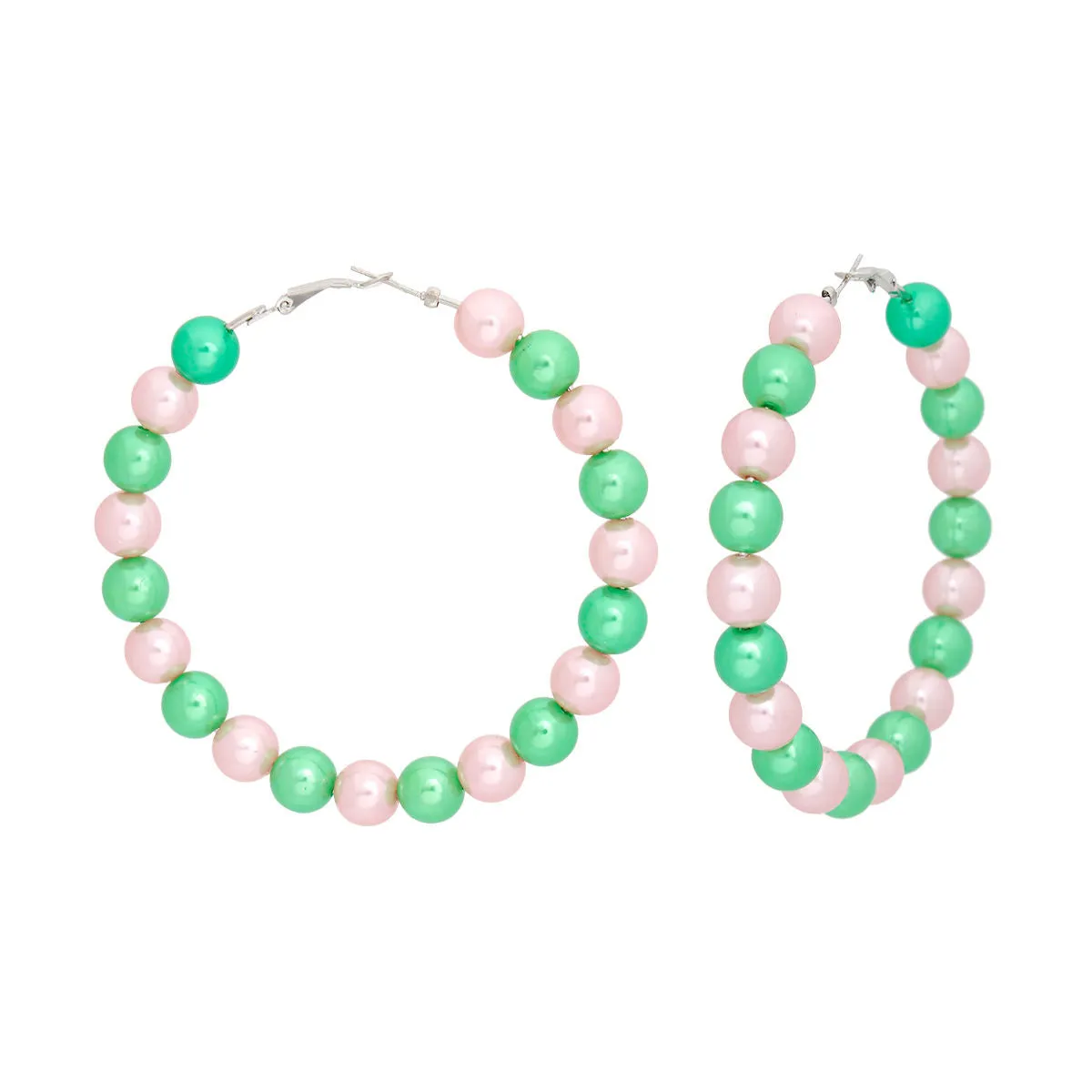 Alpha Kappa Alpha Jewelry - Inspired Pink Green Pearl Hoops for Women