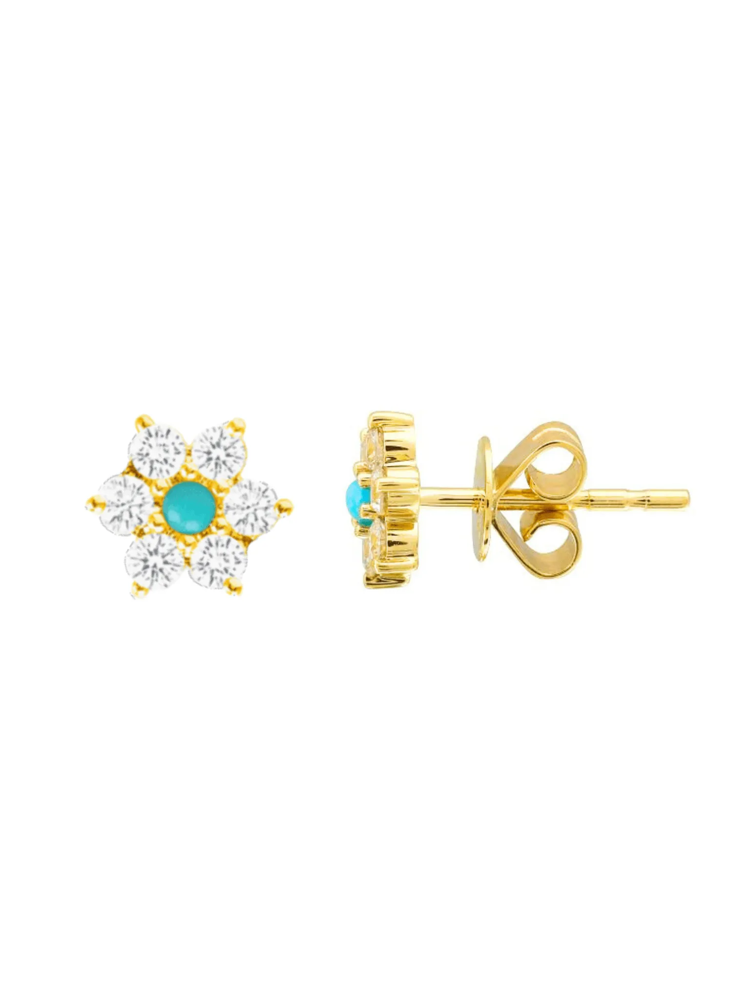 Amy Turquoise Flower Stud Earrings 14K