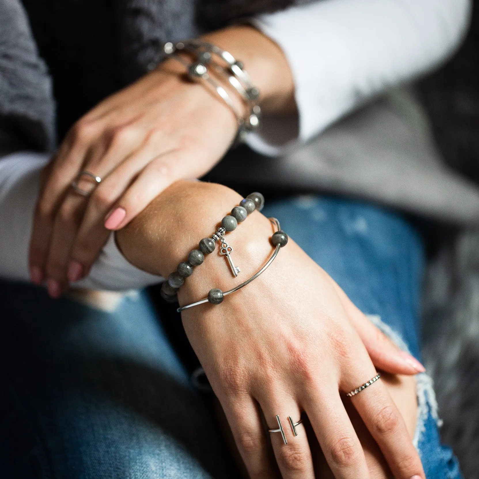 Anchor | Stone Beaded Charm Bracelet | Amazonite