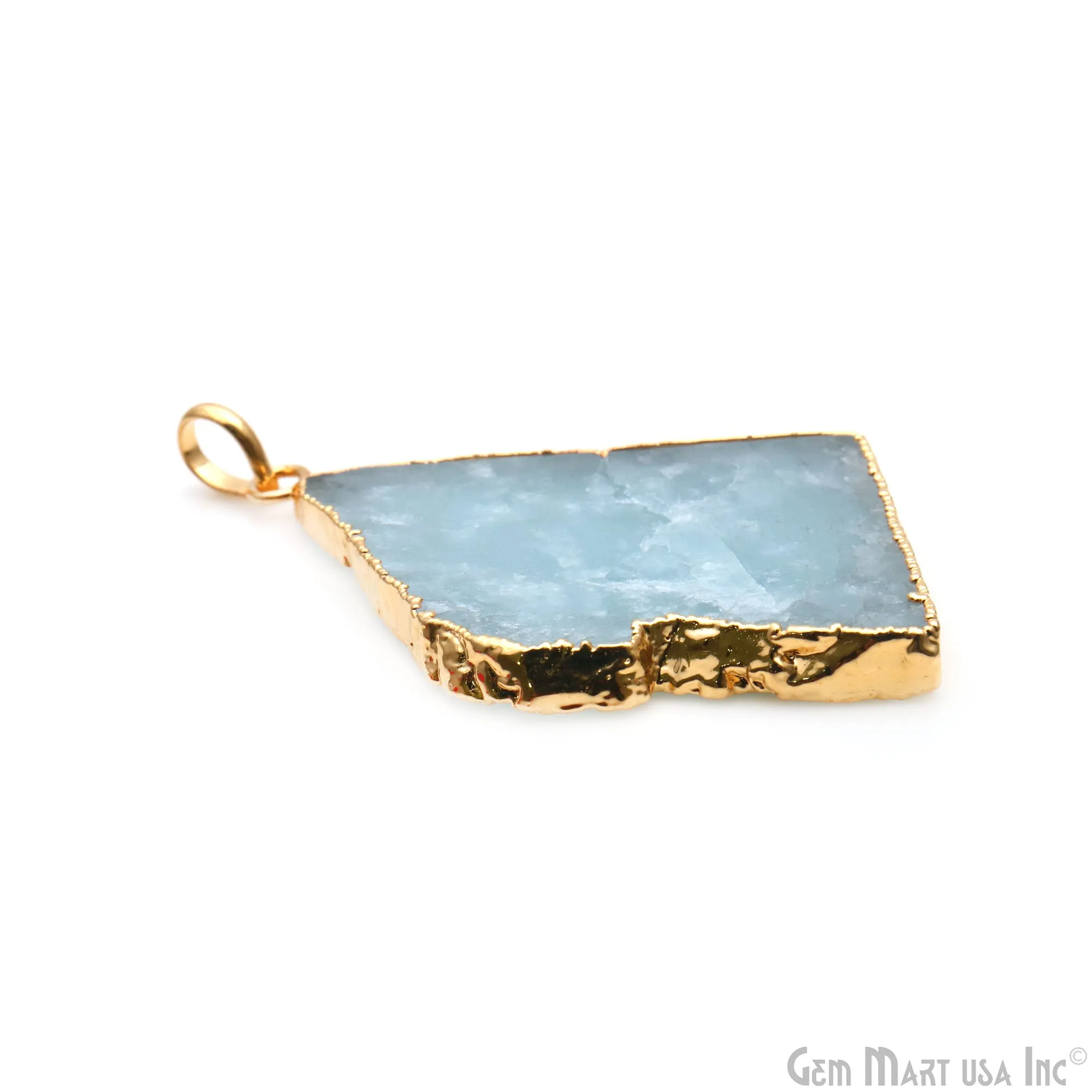 Aquamarine Free Form shape 44x32mm Gold Electroplated Gemstone Single Bail Pendant