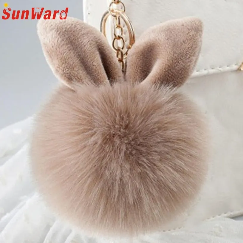 Artificial Rabbit Fur Ball Keychain Women Bag Plush Key Ring Car Key Pendant Delicate Candy Color