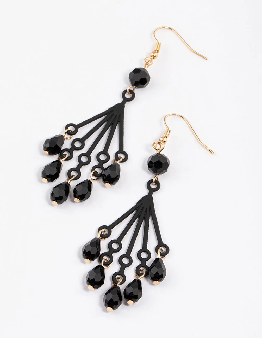 Black Coated Filigree Beaded Drop Earrings