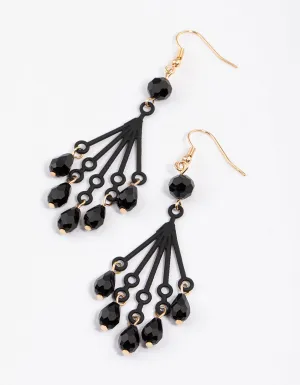 Black Coated Filigree Beaded Drop Earrings