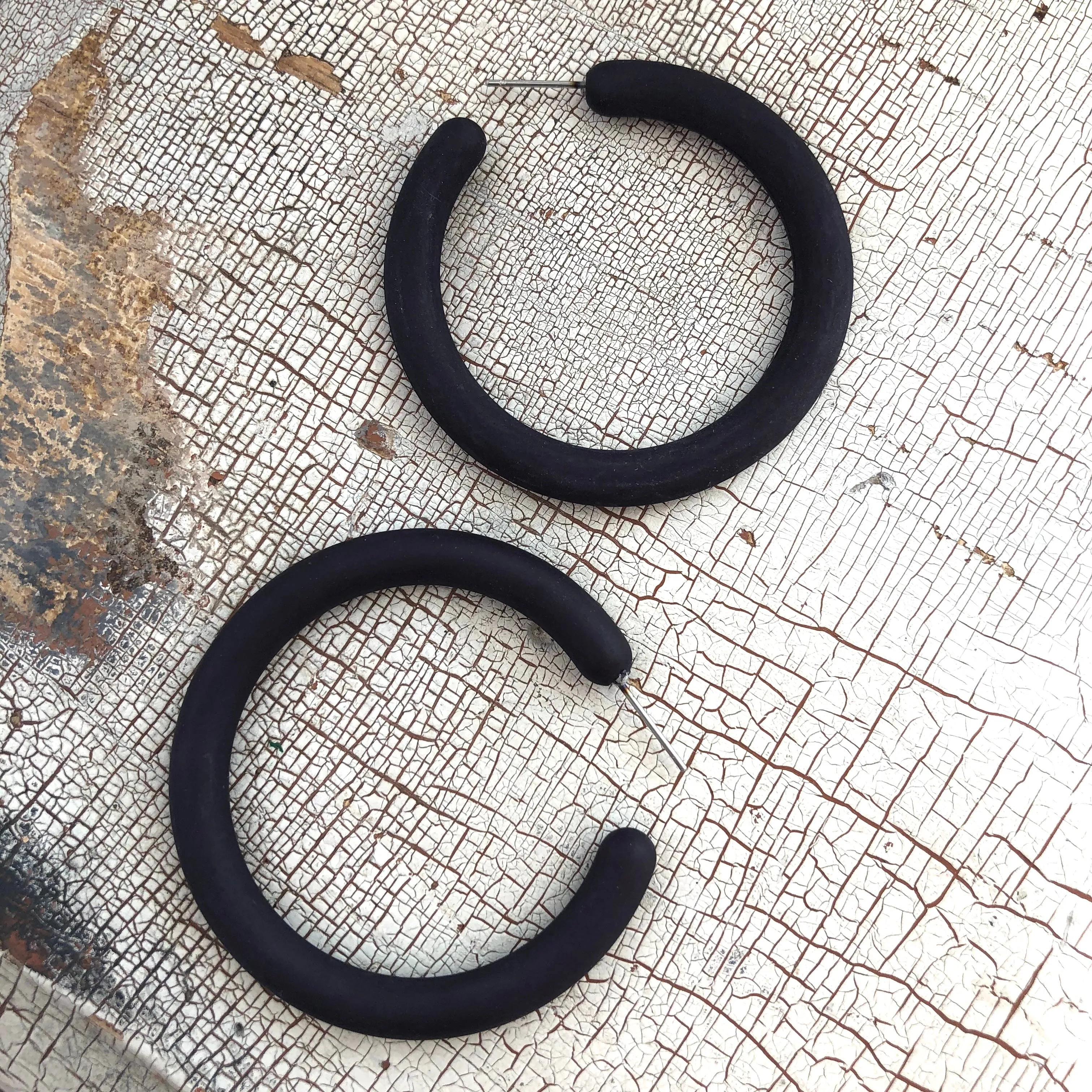 Black Matte Velvet Jelly Extra Large Hoop Earrings 2 inch