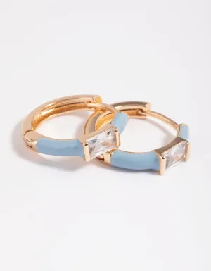 Blue Cubic Zirconia Huggie Hoop Earrings