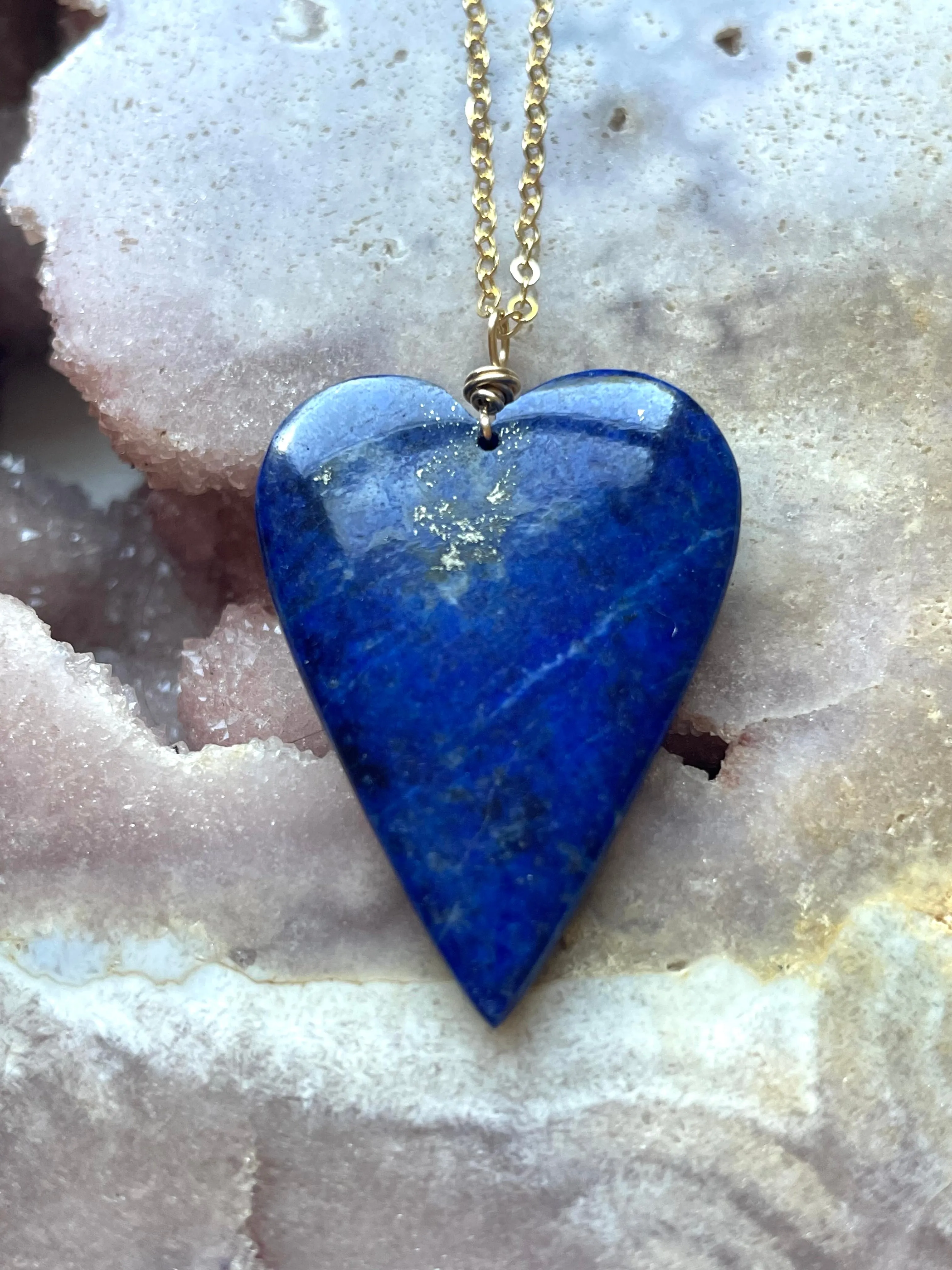 Blue Lapis Lazuli Heart Pendant Necklace  - Gold Necklace - Gemstone Necklace  - Lapis Lazuli Crystal Jewelry  - Raw Stone Necklace