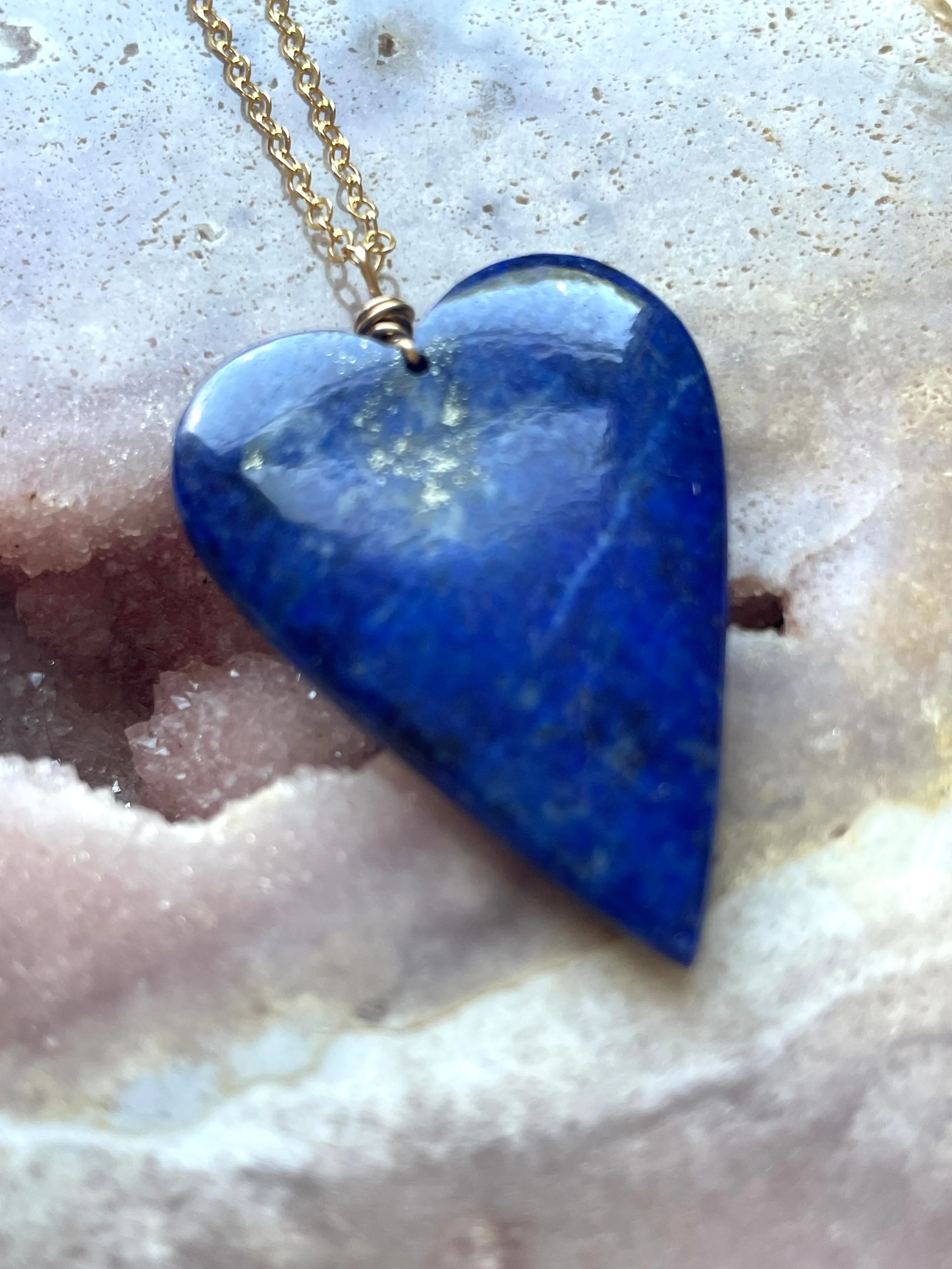 Blue Lapis Lazuli Heart Pendant Necklace  - Gold Necklace - Gemstone Necklace  - Lapis Lazuli Crystal Jewelry  - Raw Stone Necklace