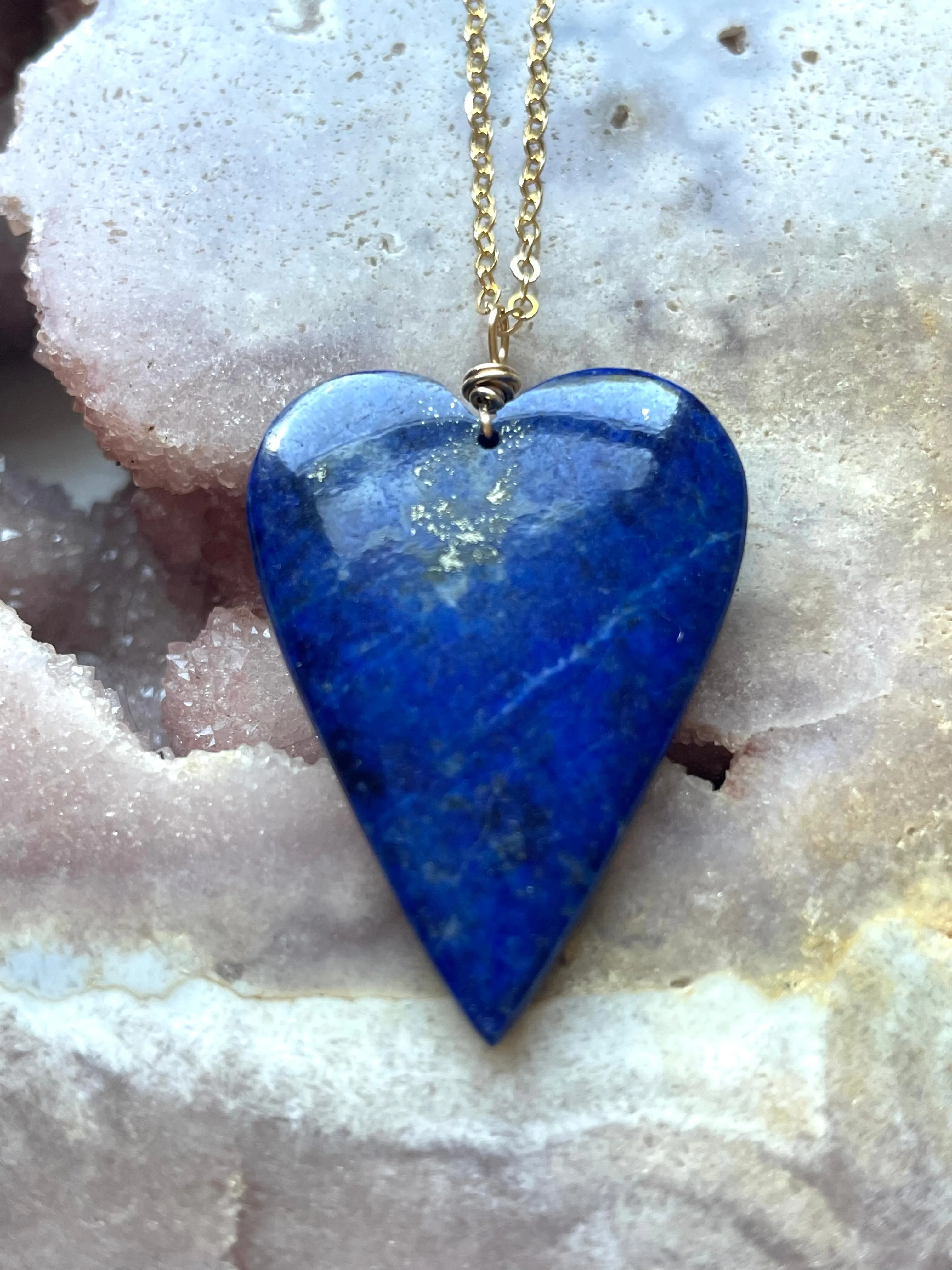 Blue Lapis Lazuli Heart Pendant Necklace  - Gold Necklace - Gemstone Necklace  - Lapis Lazuli Crystal Jewelry  - Raw Stone Necklace