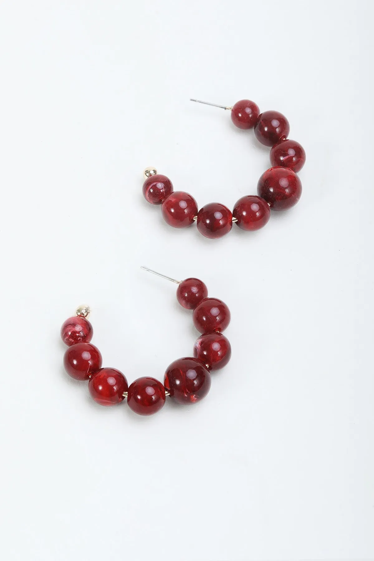 Burgundy Beaded Hoop Earrings