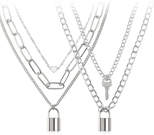 BVROSKI Lock Key Pendants Chains Necklace Set for Eboy Egirl Men Male Emo Goth Women Teen Girls Boys Jewelry Pack for Pants Punk Play