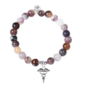 Caduceus (Medical Symbol) | Stone Beaded Charm Bracelet |  Botswana