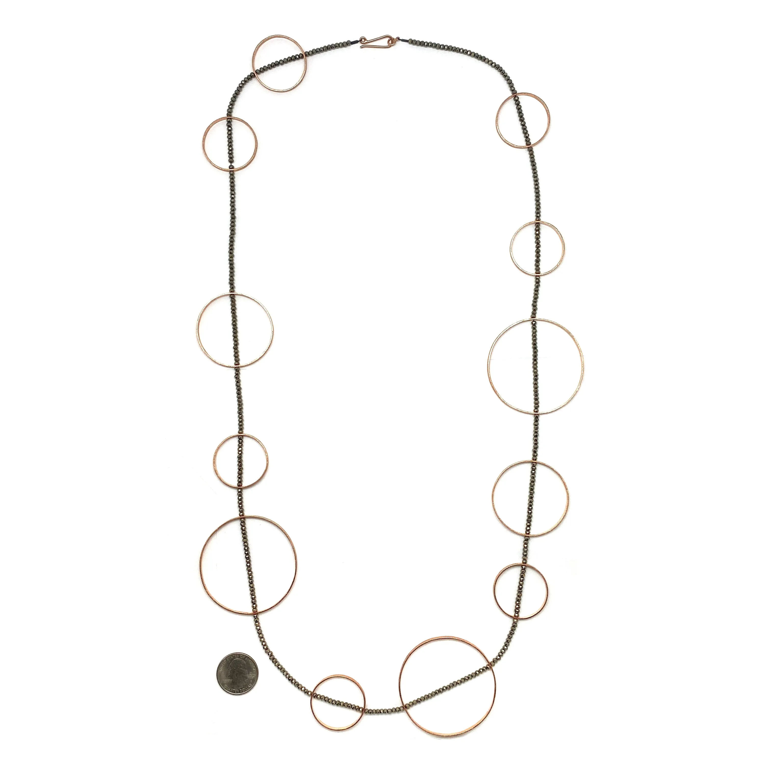 Carved Circle Bubble Necklace - Pyrite