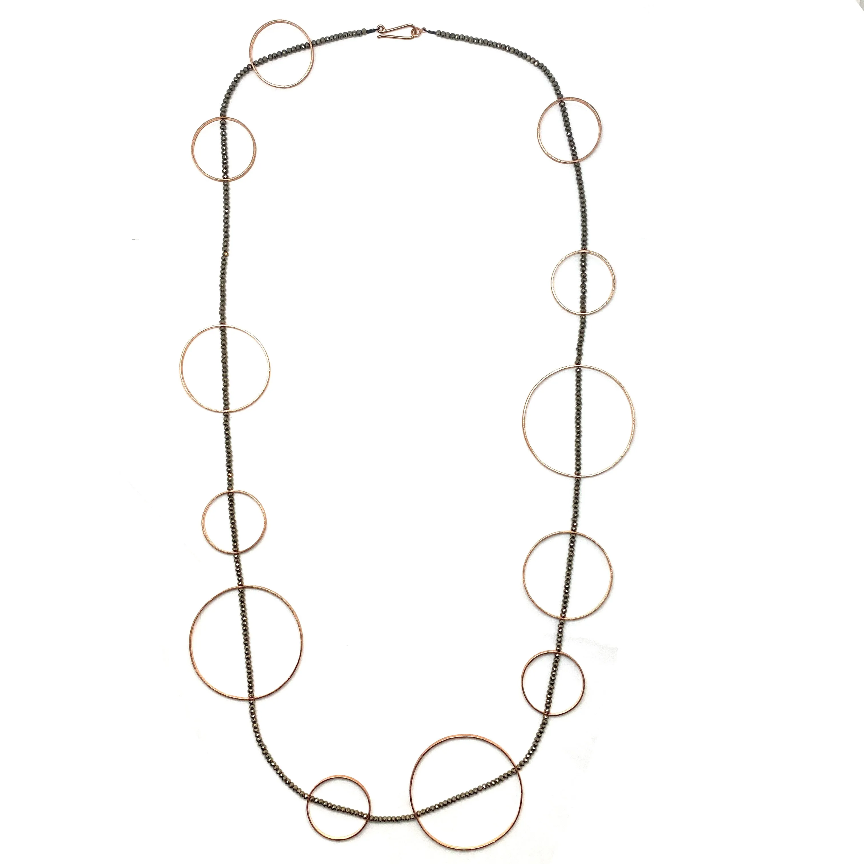 Carved Circle Bubble Necklace - Pyrite