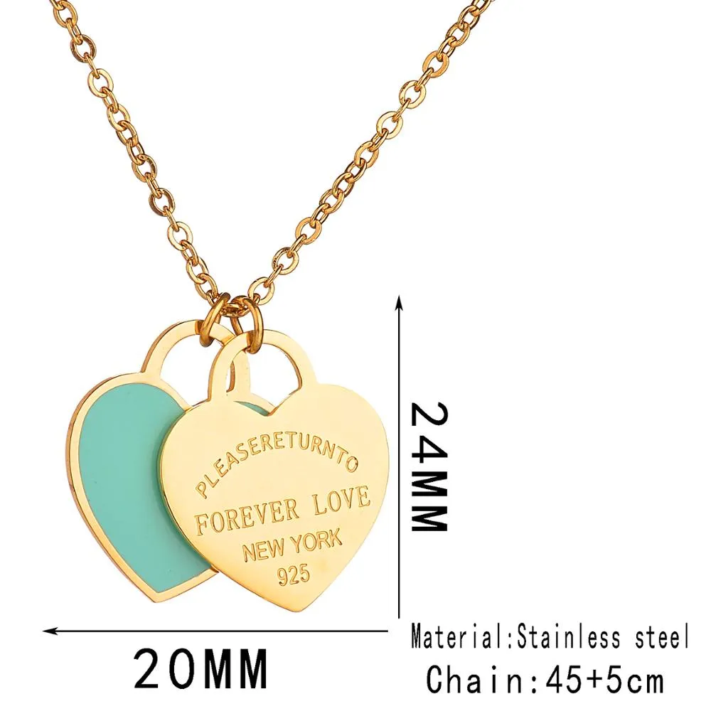 Charm Women Double Love Oil Drip Enamel Necklace Fashion Pendant Valentines Gift For Girls