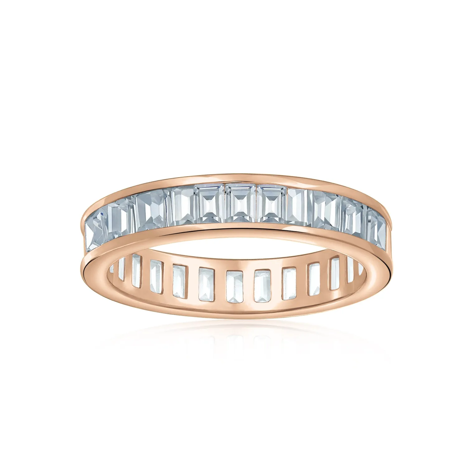 Cubic Zirconia Cocktail Statement Ring: Emerald Cut Baguette CZ Eternity Band